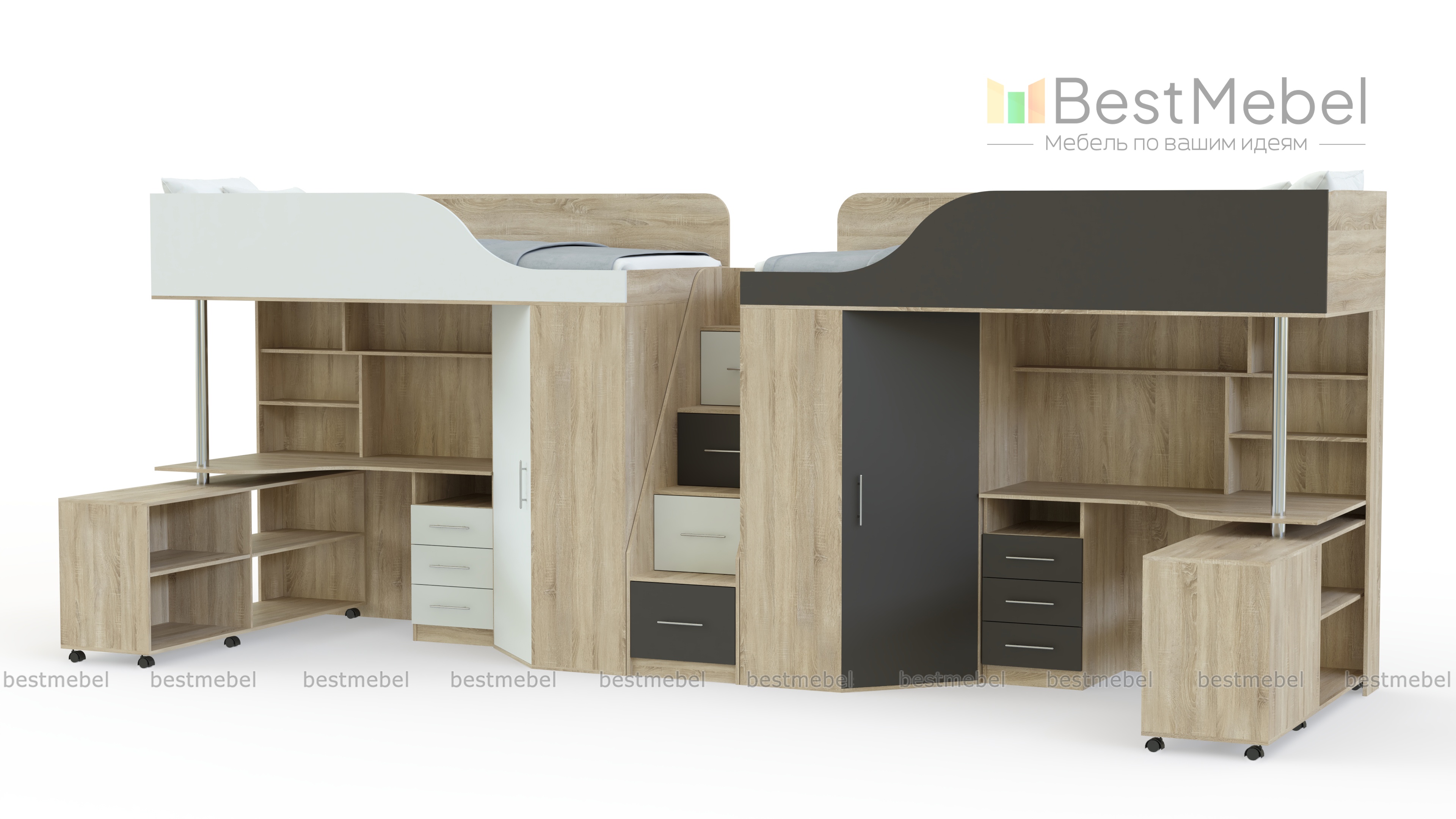 Кровать-чердак с рабочей зоной Мираж 17  BMS