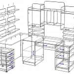 Чертеж Компьютерный угловой стол Брюгге с полками BMS