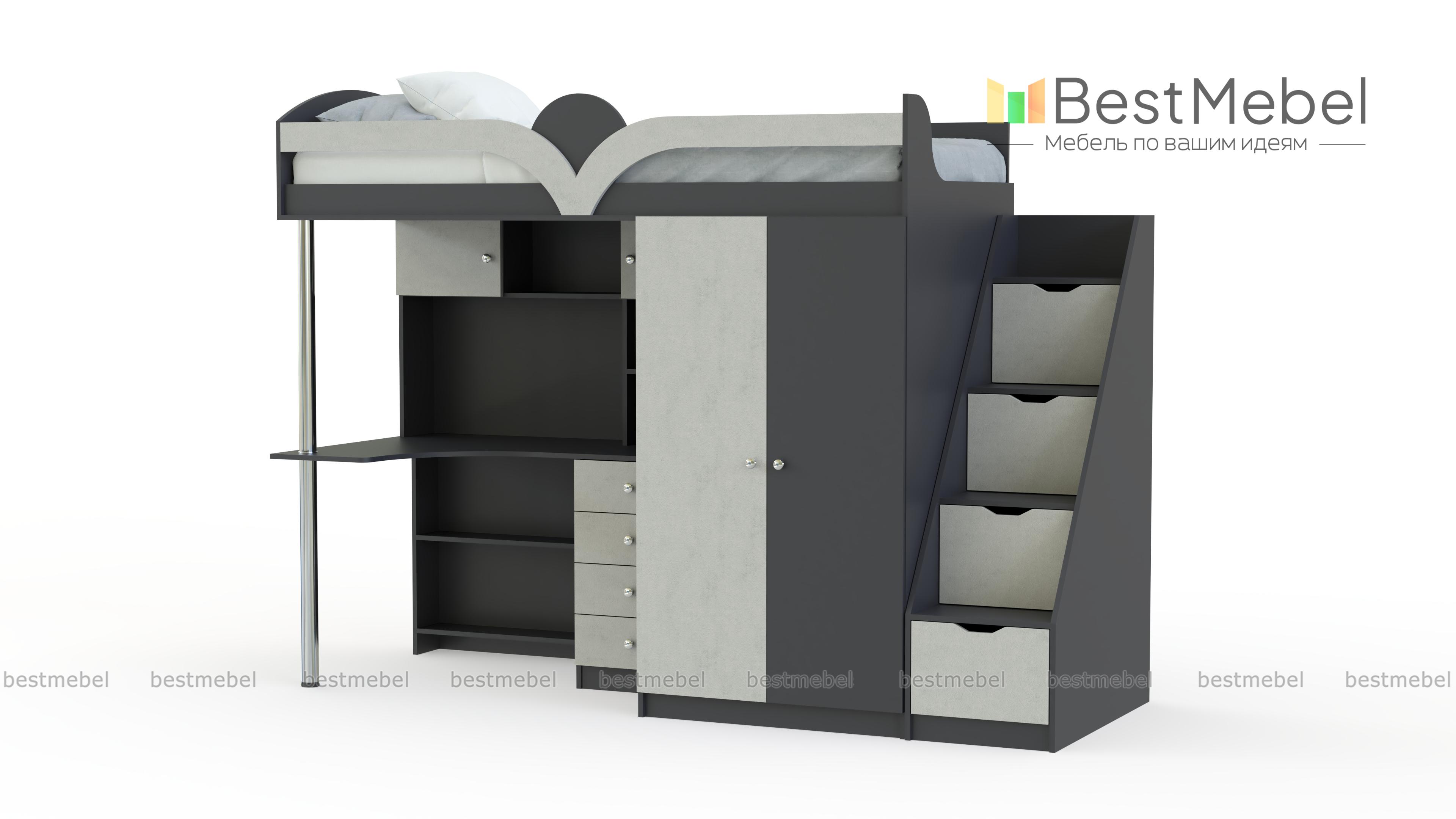 Кровать-чердак с рабочей зоной Мираж К-32 BMS - Фото