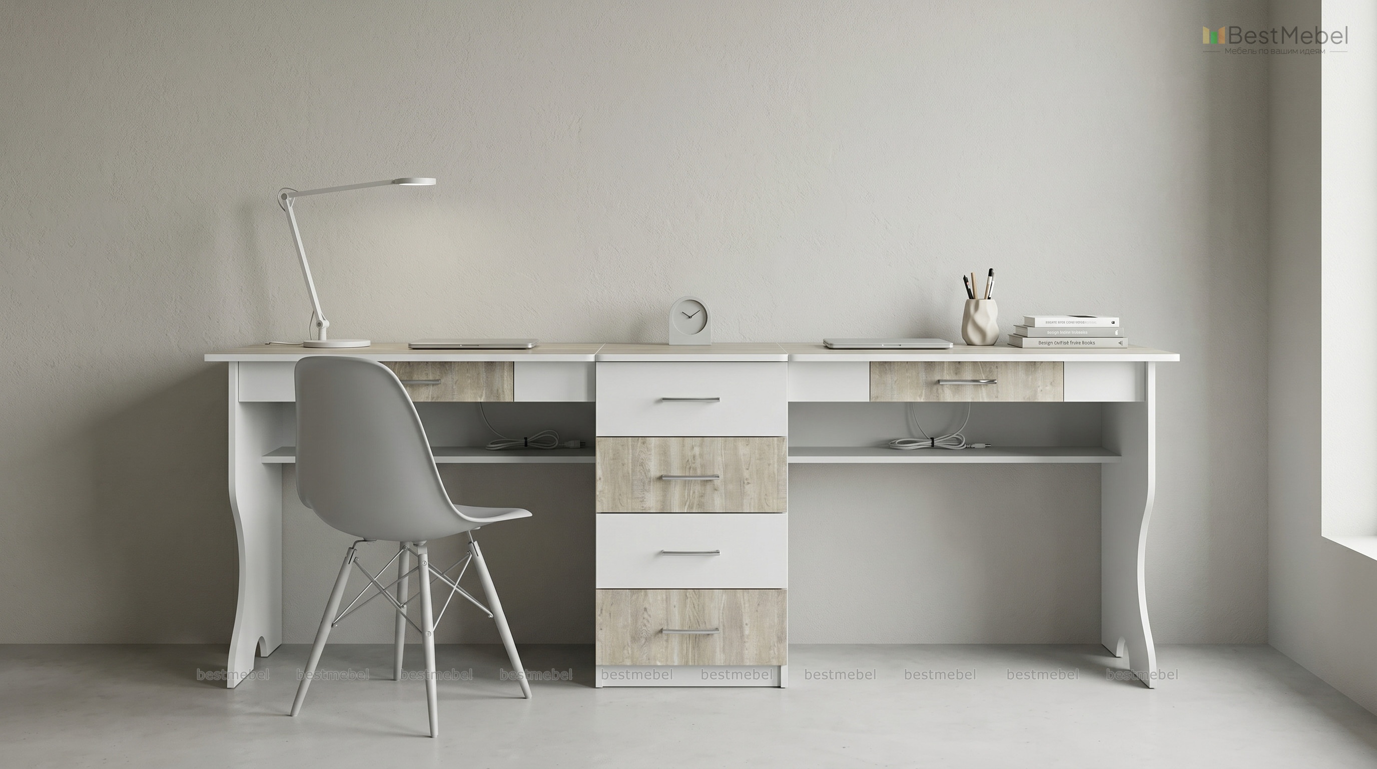 Школьный стол для двоих детей Белый BMS